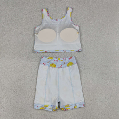 Baby Girls Kids Softball Bows Tops Blue Skirt Shorts Yoga Summer Set