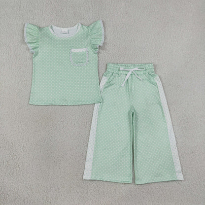 Sibling Baby Girl Kids Short Sleeves Pockets Shirts Dots Pants Sets Clothes