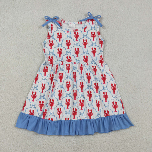 Baby Girls Toddler Sleeveless Crayfish Bows 4th of July Knee Length Dress
