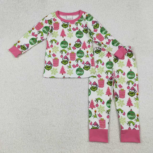 Sibling Girls Kids Long Sleeves Green Face Tree Christmas Zipper Romper Dress Set