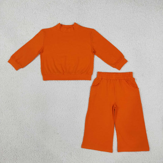 Baby Girl Kids Long Sleeves Orange Shirt Pockets Pants Cotton Set Clothes