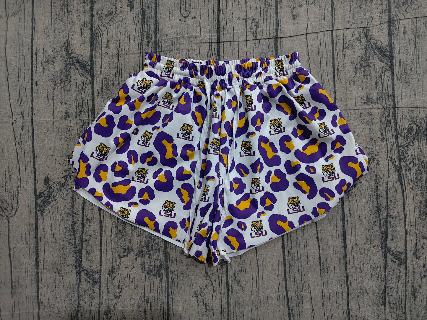 Preorder Adult Women Purple Leopard Tigers Team Yoga Active Ruffle Shorts Bottom