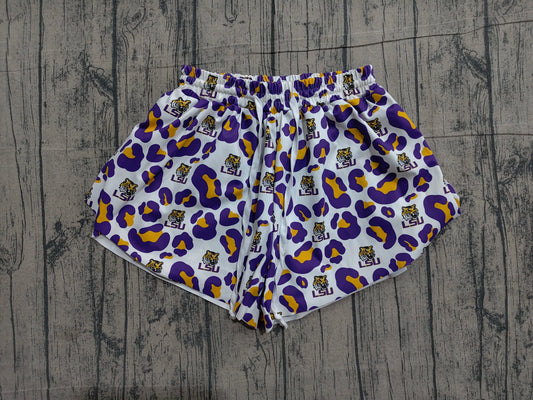 Preorder Adult Women Purple Leopard Tigers Team Yoga Active Ruffle Shorts Bottom