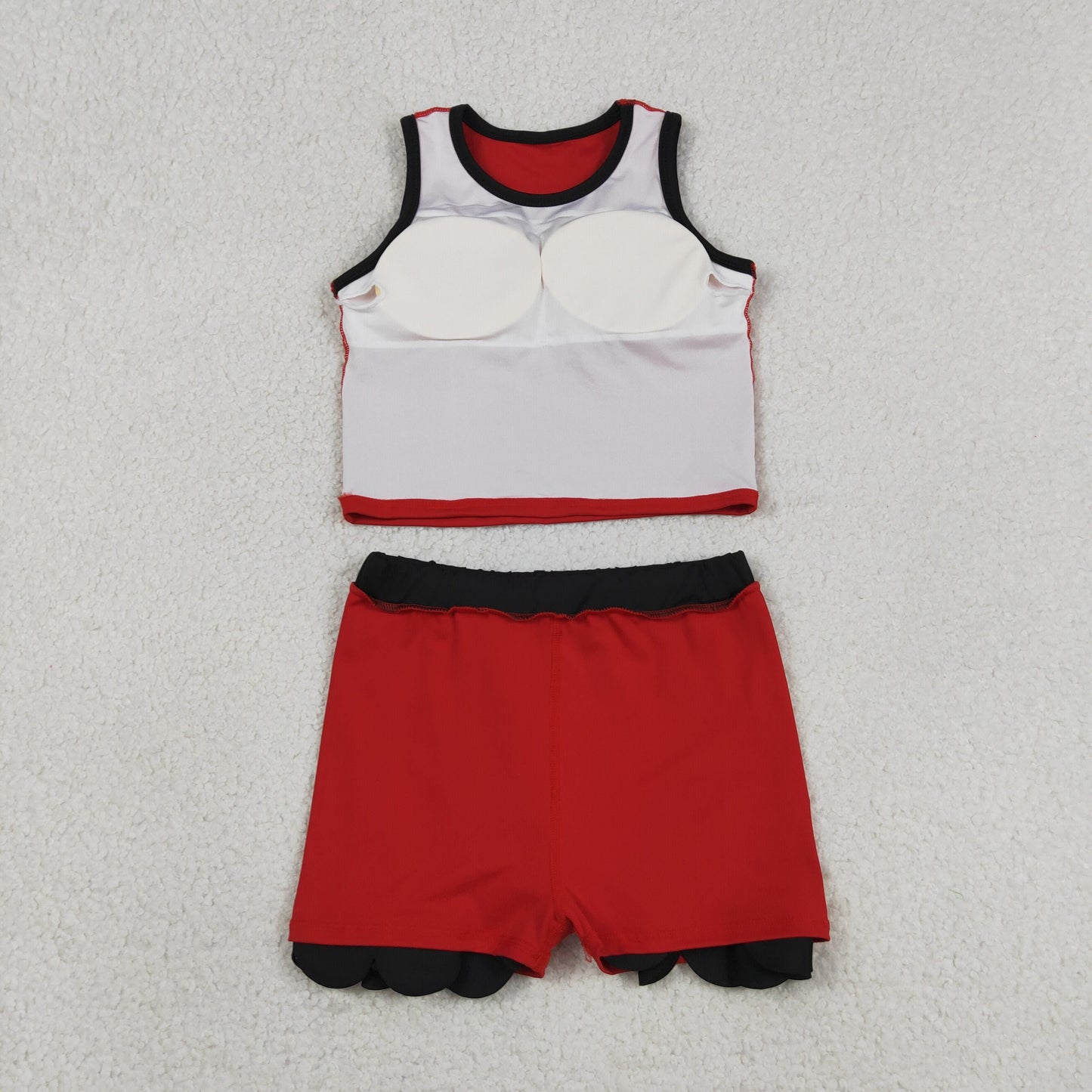 Baby Girls Kids Red Shirt Scallop Skirt Shorts Yoga Active Set Clothes