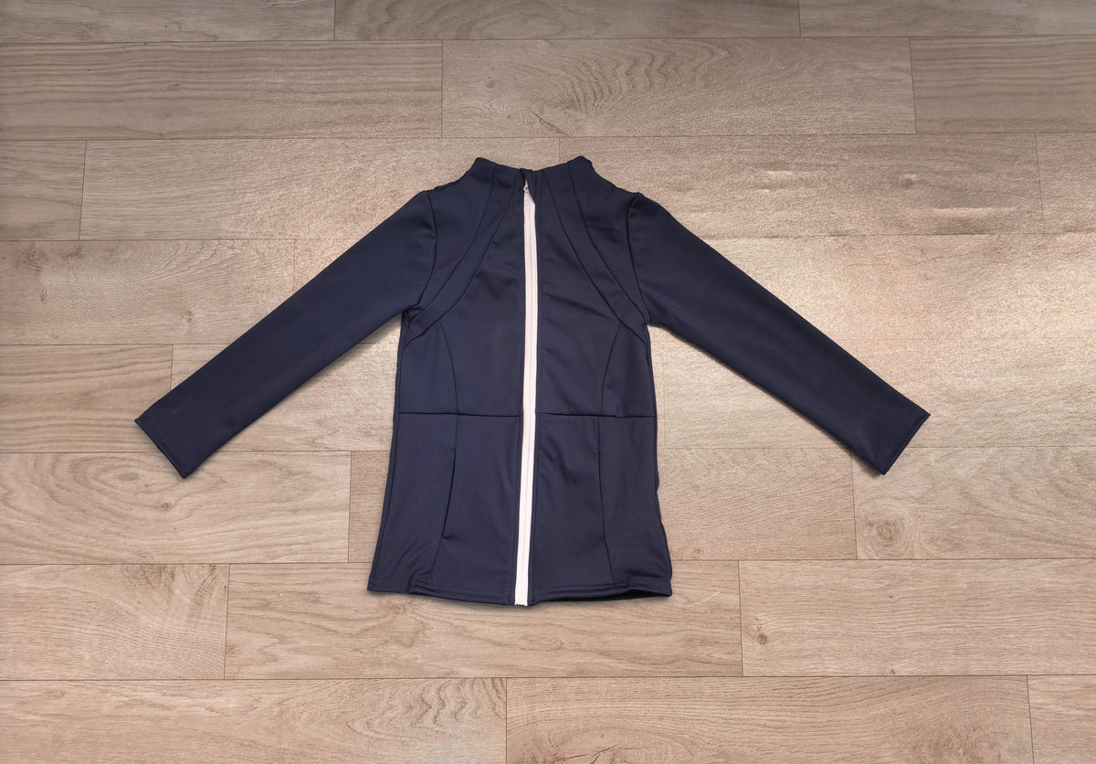 No moq Preorder Baby Girl Navy Long Sleeves Pockets Yoga Sports Zipper Jacket Tops