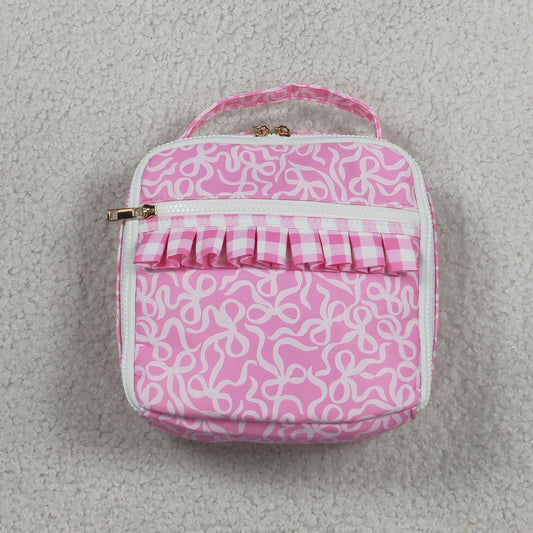 Baby Girl Kids Pink Bows Ruffle Lunch Box Picnic Thermal Bag