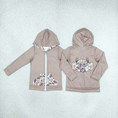 Baby Boy Long Sleeves Deer Camo Fall Hoodie Zipper Pockets Tops