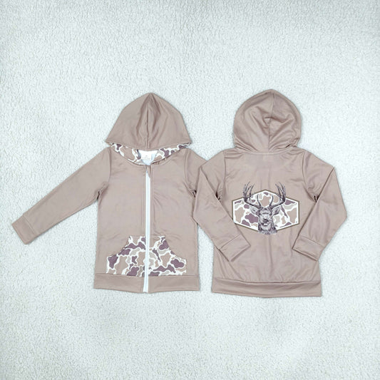 Baby Boy Long Sleeves Deer Camo Fall Hoodie Zipper Pockets Tops