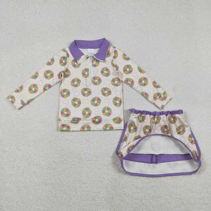 Sibling Baby Girls Kids Bows Donuts Masks Zipper Tops Shorts Skirt Skort Mardi Gras Set