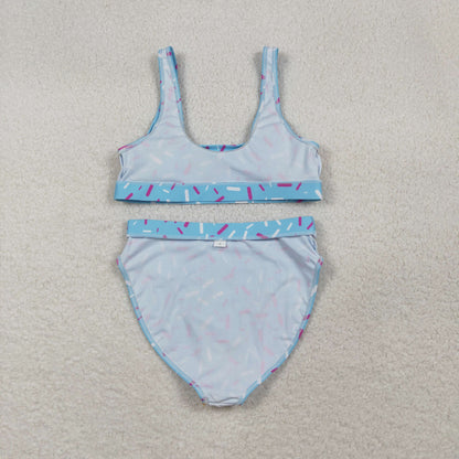 RTS Adult Women Sleeveless Blue Tops Drip Shorts Summer Swimsuit Set