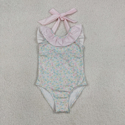 Baby Girls Kids Stripes Bows Floral Summer One-piece Swimsuit