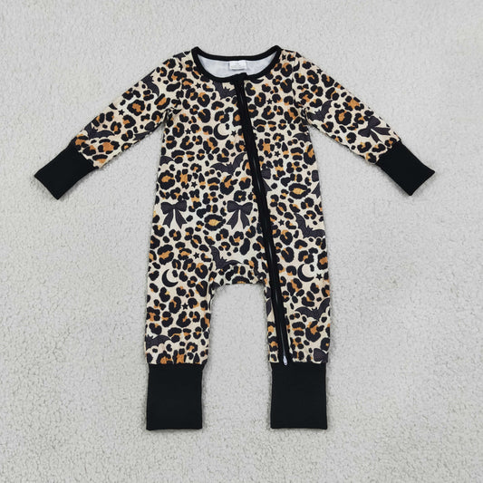 Baby Girls Infant Bats Leopard Halloween Zipper Footie Sleeper Romper Clothes