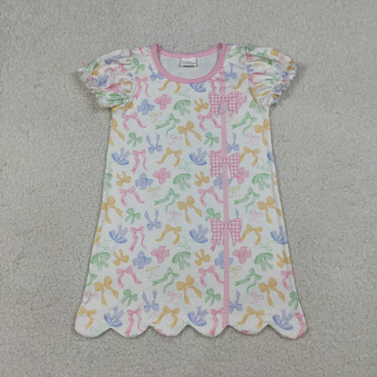 RTS Sibling Baby Girls Kids Short Sleeves Colorful Bows Romper Dress Summer Clothes