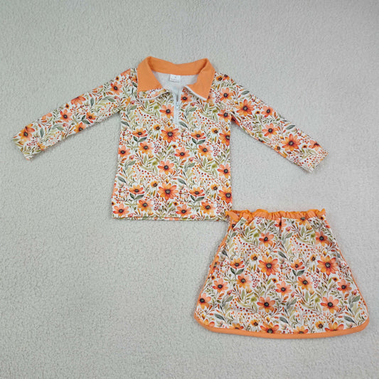 Baby Girls Kids Long Sleeve Flower Zipper Shirt Skirt Shorts Set Fall Clothes