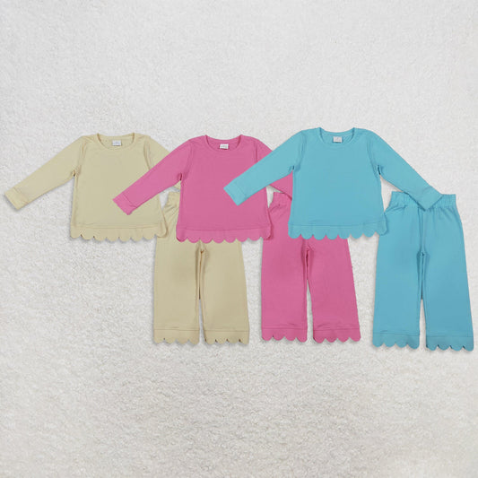 Sibling Baby Girls Kids Long Sleeves Shirts Pants Sets Pajamas Scallop Clothes