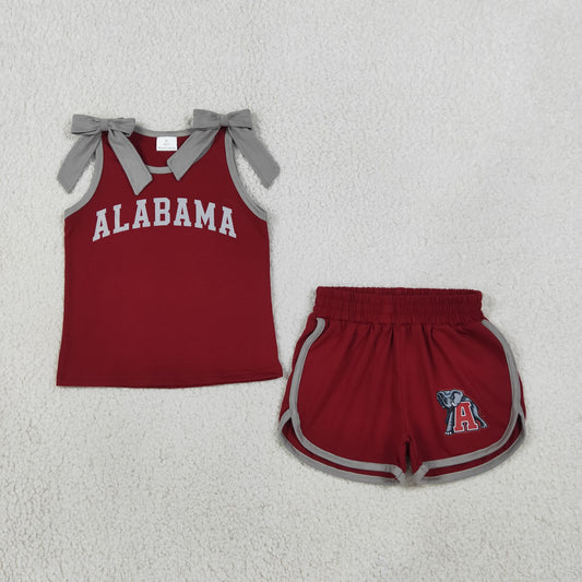 Baby Girls Kids Sleeveless Bows Cotton Shirt Elephant Shorts Red Set Cheer Team Clothes