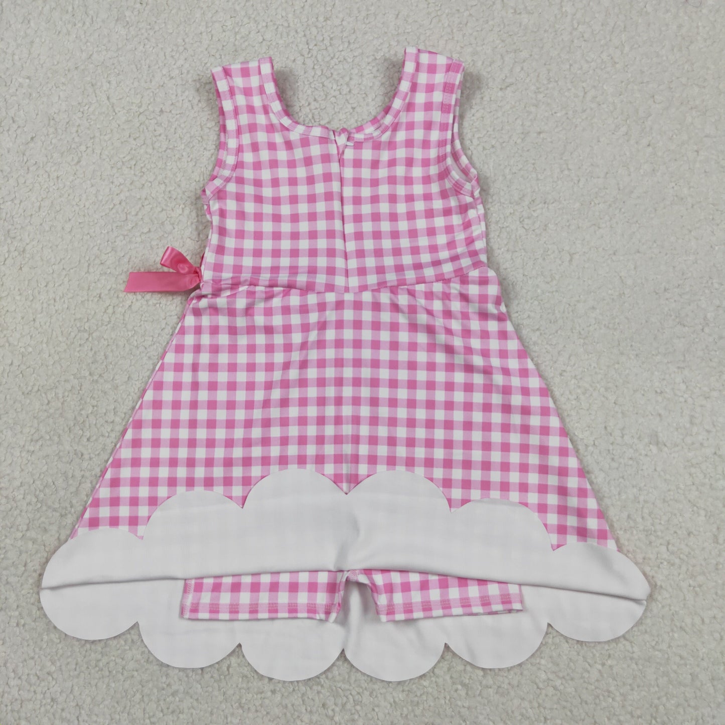 Baby Girls Kids Sleeveless Pink Plaid Scallop Yoga Knee Length Dress