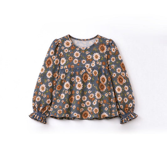 Moq 5 Preorder Baby Girls Kids Long Sleeves Flower Tunic Tops Clothes