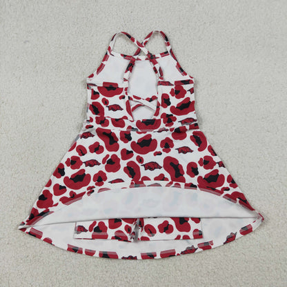 RTS Sibling Baby Girl Kids Sleeveless Leopard Team Knee Length Yoga Active Dresses