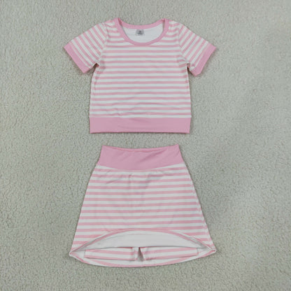 Sibling Baby Girls Kids Short Sleeves Shirt Stripes Skirts Shorts Sets Yoga Active Clothes