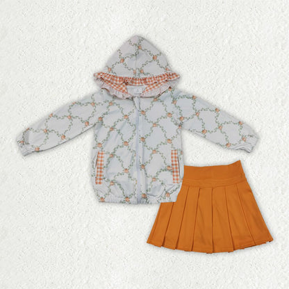Baby Girls Kids Long Sleeves Pumpkins Hoodie Zipper Tops Orange Skirt Shorts Fall Set Clothes
