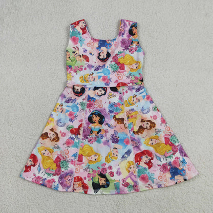 GSD2136 Baby Girls Kids Sleeveless Princess Flower Shorts Knee Length Dress Yoga Clothes