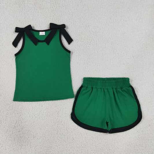 Baby Girls Kids Black Bows Shirt Shorts Green Set Summer Clothes