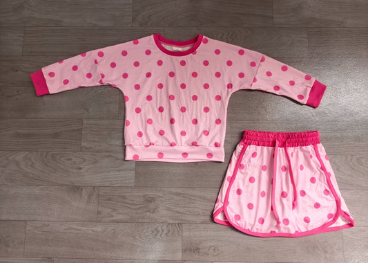 No moq Preorder Baby Girls Kids Long Sleeves Dots Shirt Skirt Shorts Light Pink Set Clothes