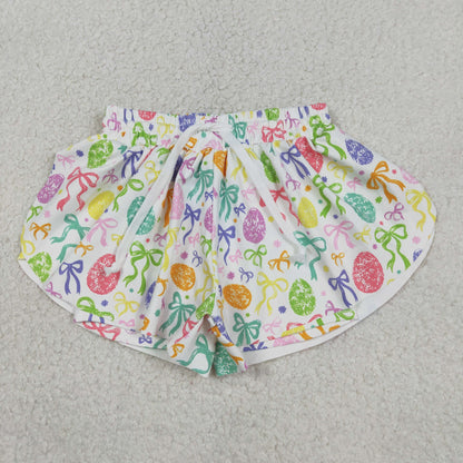 RTS Baby Girls Kids Eggs Bows Easter Yoga Active Ruffle Shorts Bottom
