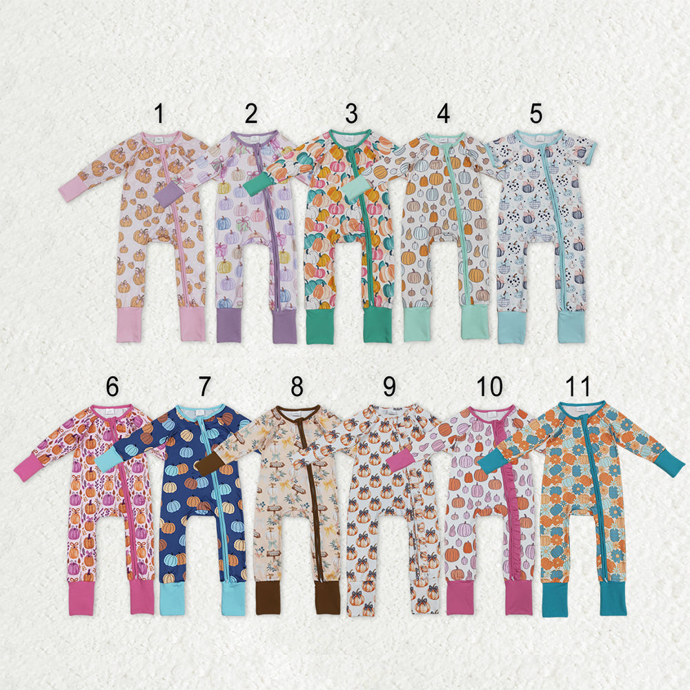 Sibling Baby Boys Girls Kids Fall Pumpkins Two-way Zipper Footie Sleeper Rompers