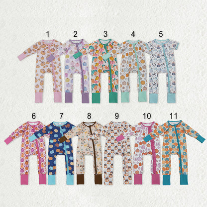 Sibling Baby Boys Girls Kids Fall Pumpkins Two-way Zipper Footie Sleeper Rompers