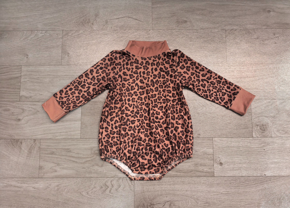 No moq Preorder Baby Kids Infant Long Sleeves Leopard Bubble Romper Clothes