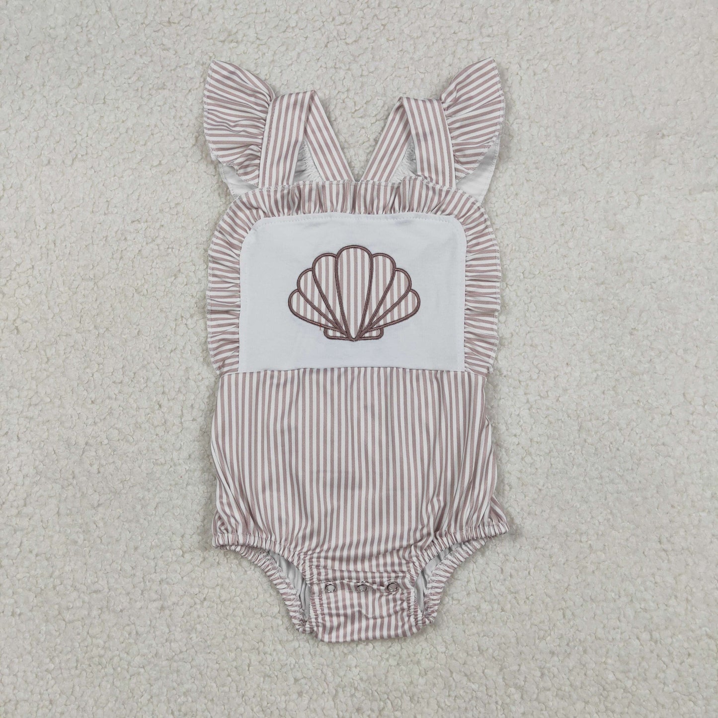 Sibling Baby Boys Girls Kids Embroidery Shell Stripes Romper Set Summer Clothes