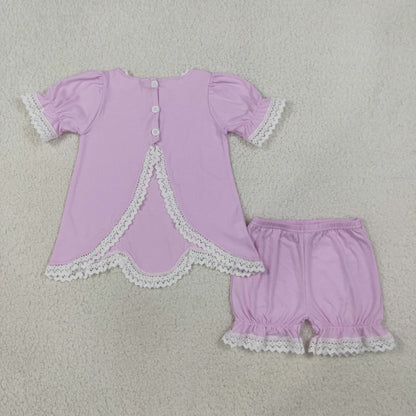 Baby Girls Kids Short Sleeves Scallop Tunic Lace Shorts Set Summer Clothes