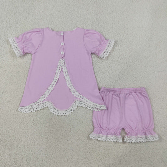 Baby Girls Kids Short Sleeves Scallop Tunic Lace Shorts Set Summer Clothes