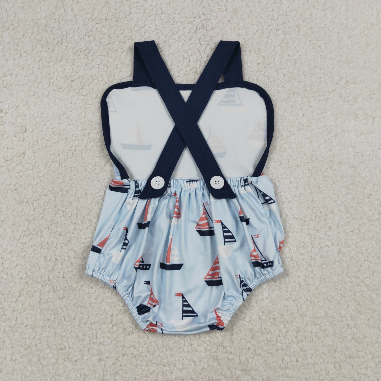RTS Baby Boys Kids Sleeveless Boats Blue Bubble Romper