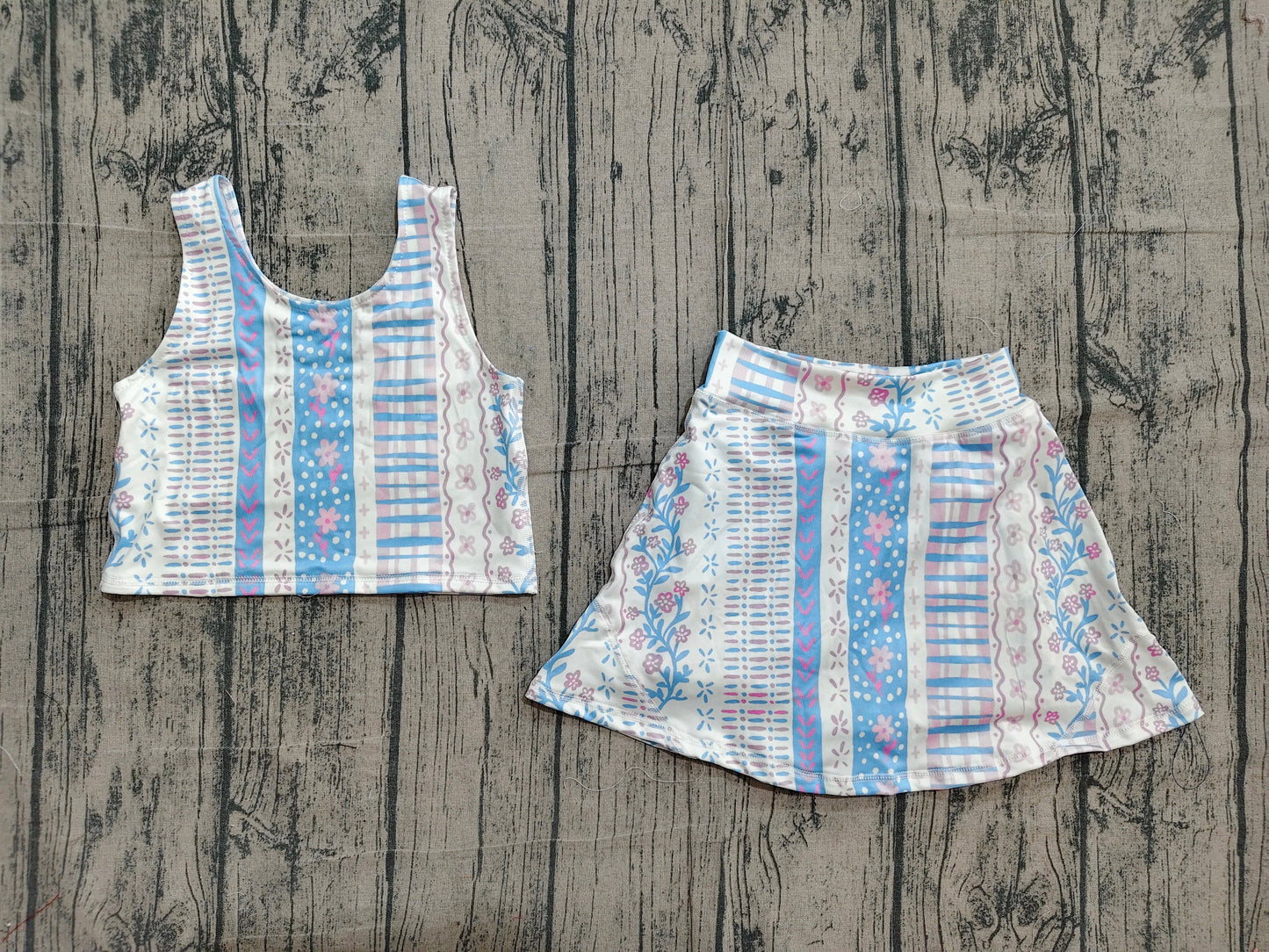 Preorder Baby Girl Sleeveless Floral Yoga Active Wear Shirt Shorts Skirt Skort Clothes Set