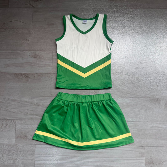 No moq  Preorder Baby Girls Kids Sleeveless Shirt Green Skirt Shorts Yoga Active Team Cheer Set Clothes