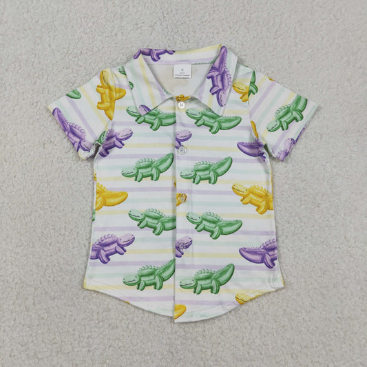 RTS Baby Boy Kids Short Sleeves Crocodiles Mardi Gras Tee Buttons Shirt