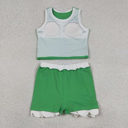Sibling Baby Girls Kids Sleeveless Shirts Scallop Skirts Shorts Yoga Active Sets Clothes