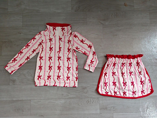 No moq Preorder Baby Girls Kids Long Sleeves Hearts Bows Shirt Skirt Shorts Valentine Set Clothes