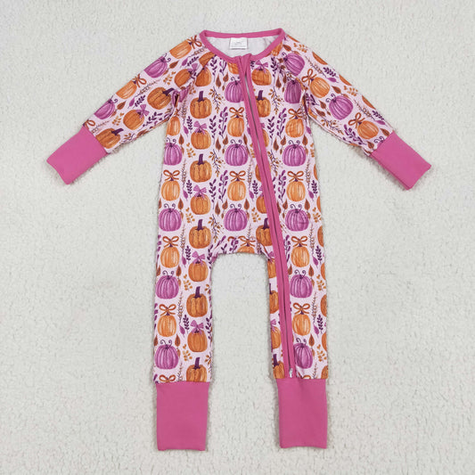 USA Shop Baby Girl Long Sleeves Bows Pumpkins Zipper Fall Romper