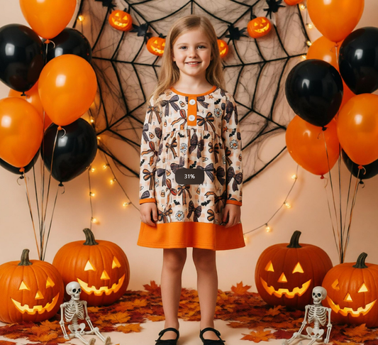 Baby Girls Kids Bows Candy Corn Plaid Halloween Knee Length Dress