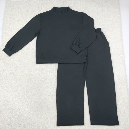 Adult Women Long Sleeves Black Shirt Pockets Pants Cotton Set Clothes