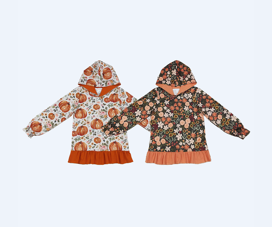Sibling Baby Girls Kids Pumpkins Flower Hoodie Ruffle Shirts Fall Pullover Tops Clothes