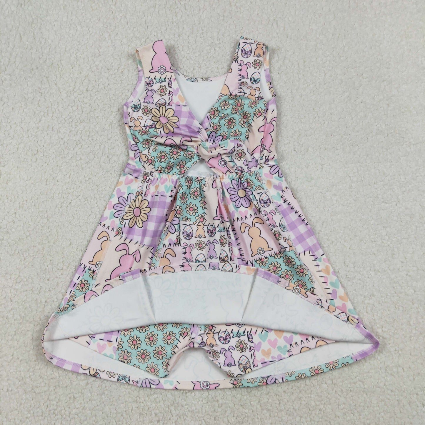 Baby Girls Kids Sleeveless Rabbits Flower Hearts Easter Yoga Knee Length Shorts Dress