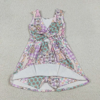 Baby Girls Kids Sleeveless Rabbits Flower Hearts Easter Yoga Knee Length Shorts Dress
