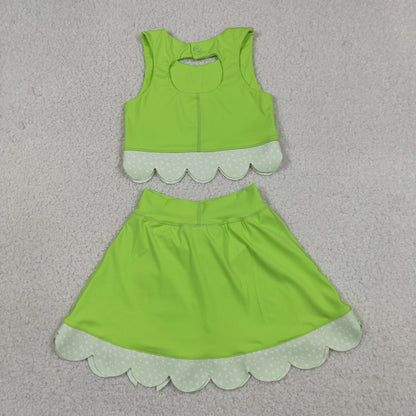 Baby Girls Kids Sleeveless Tops Bows Skirt Shorts Yoga Green Set