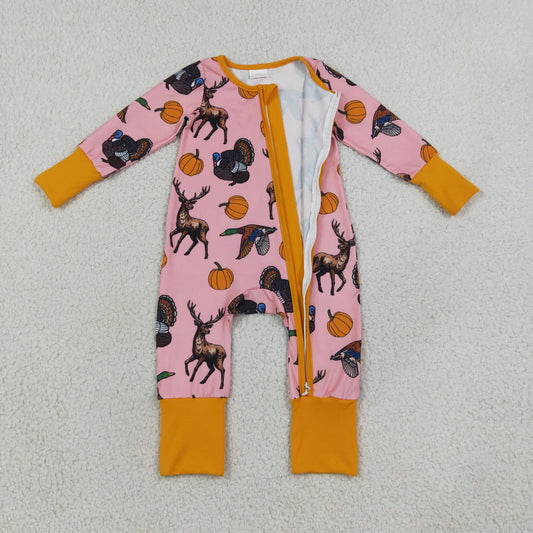 Baby Girls Infant Ducks Deer Pumpkins Fall Zipper Footie Sleeper Romper Clothes