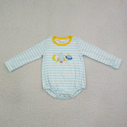 Sibling Baby Boys Kids Embroidery Space Rocket Stripes Romper Shirt Set Clothes